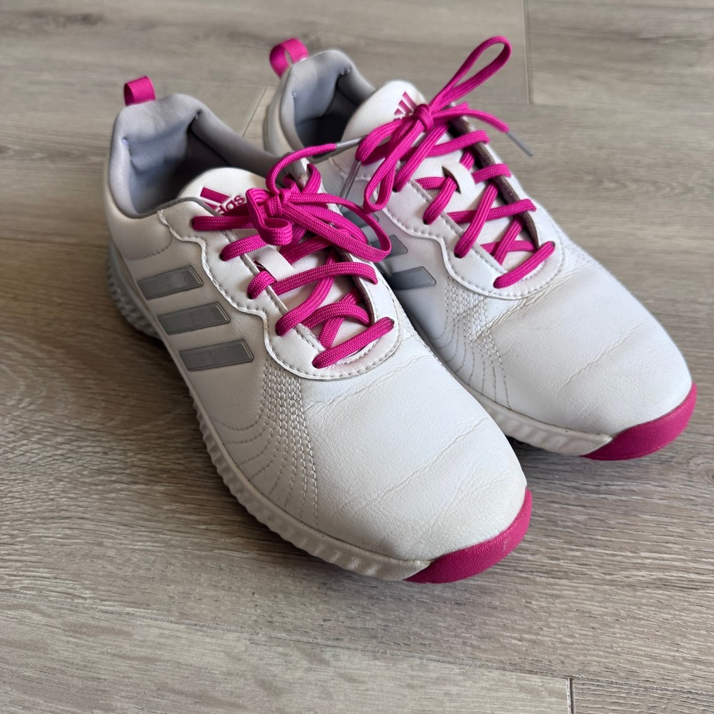 Adidas Response Bounce Women Golf Shoes White Pink Silver Spiked Athletic Size 7